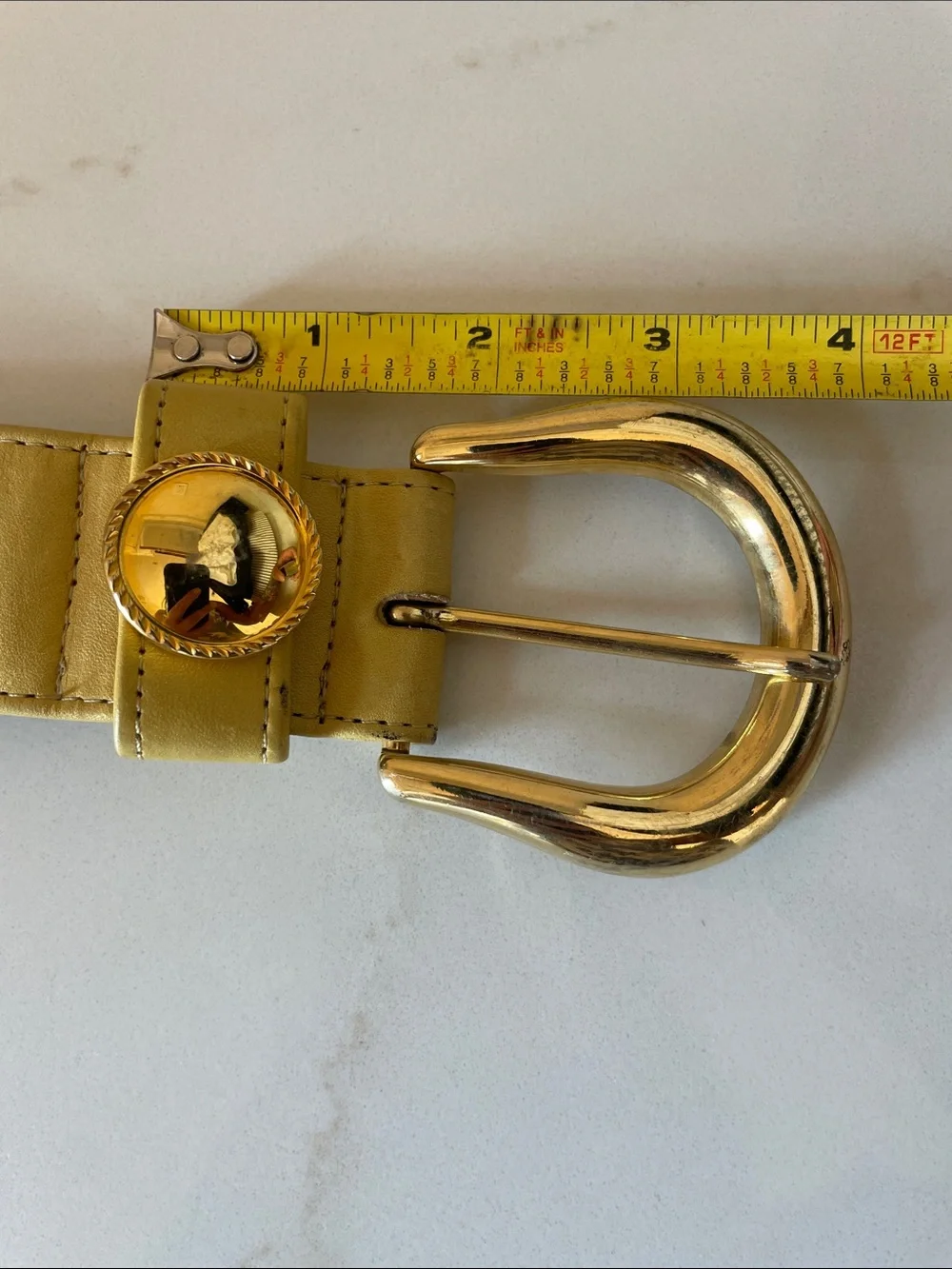 VTG Alden Howard Butter Yellow Gold Buckle Retro Mod Preppy Chic MidCentury Belt